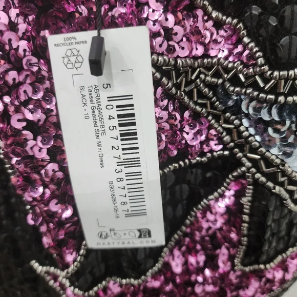 [ NASTY GAL] brand new with tags  Women's size 6- TASSEL  BEADED STAR MINI DRESS - Picture 16 of 16